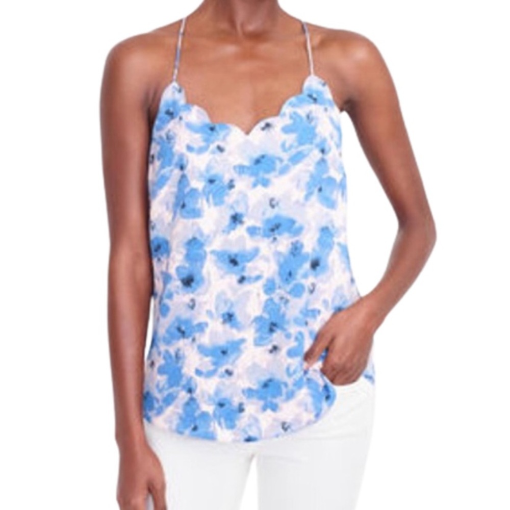 2/$25 J. Crew Blue Floral Watercolor Scalloped Cami Tank Top Racer Sleeveless